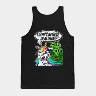 Funny Cute Unicorn Don't Believe In Green Aliens Tank Top